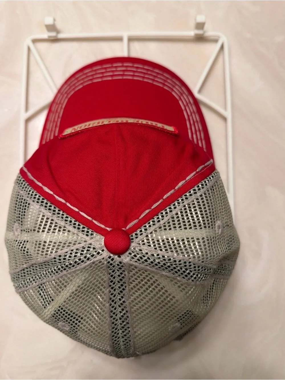True Religion Red Trucker Hat with Tan Patch